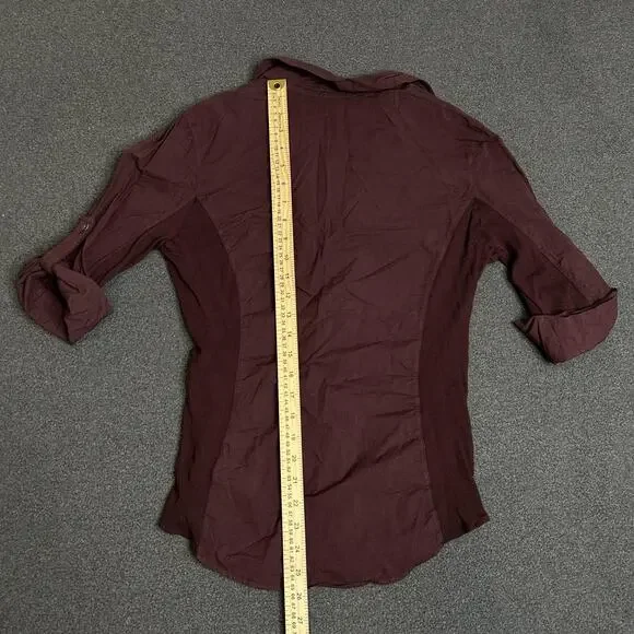 James Perse Shirt Womens 3 Burgundy Button Front Roll Tab Sleeve Cotton Slim Fit - Picture 7 of 10